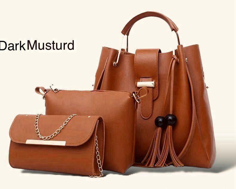 Stylish Hand Bag Set - 3 Pec Rexine With Plain Deaign - ZULF STORE